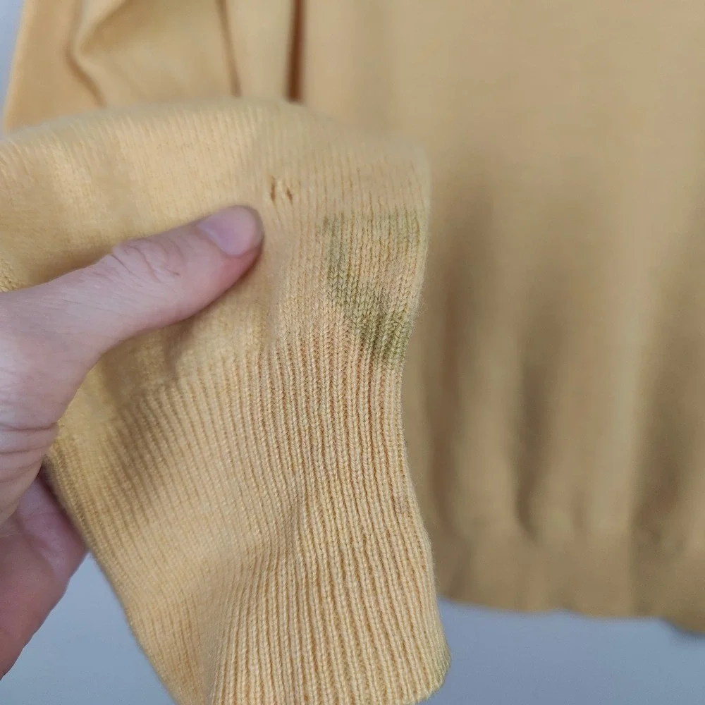 Vintage Eric Bompard 100% Cashmere Polo Sweater Mens‎ XL Yellow Long Sleeve Knit